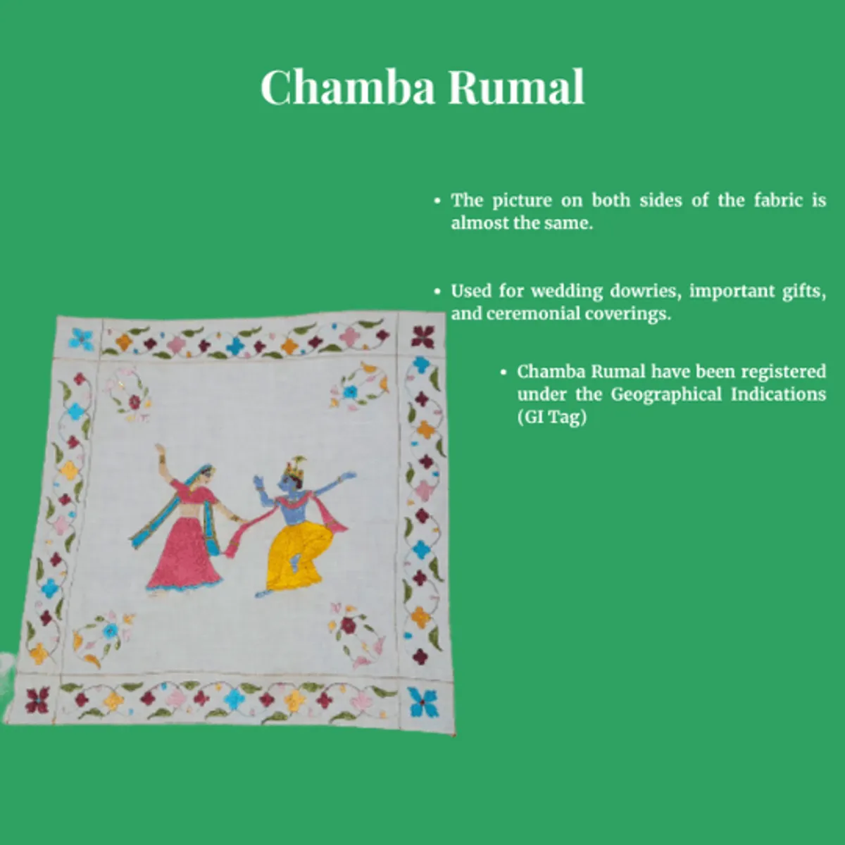 Chamba Rumal Radha and Krishna hand embroidered handkerchief