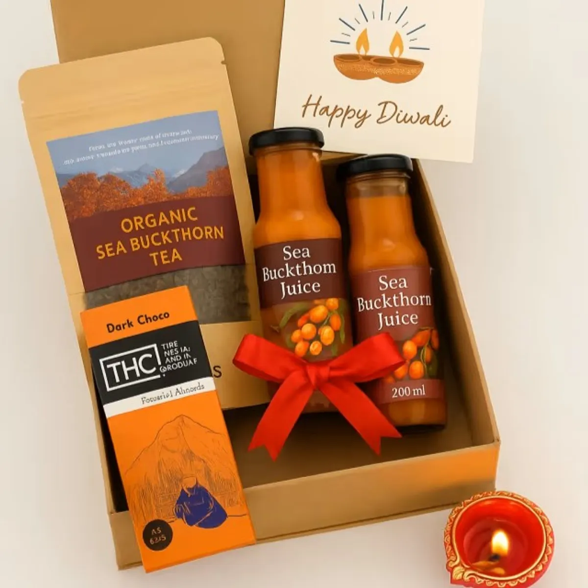 Apneehatti Diwali Wellness Combo with seabuckthorn tea, pulp and dark chocolate