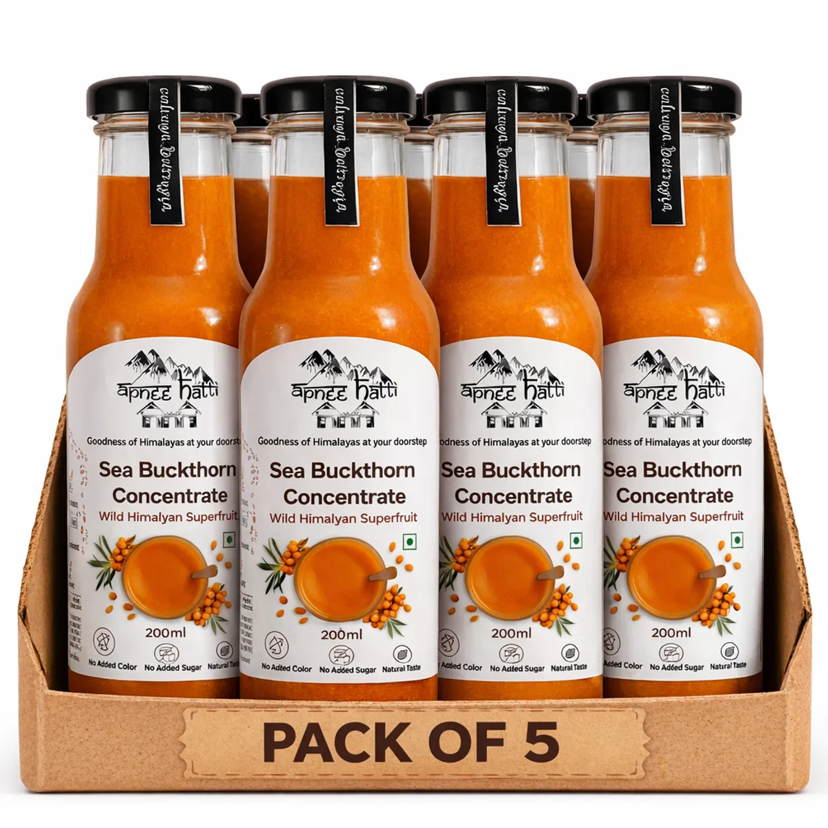 Apneehatti Himalayan Seabuckthorn Juice combo pack of 5 bottles 200ml each