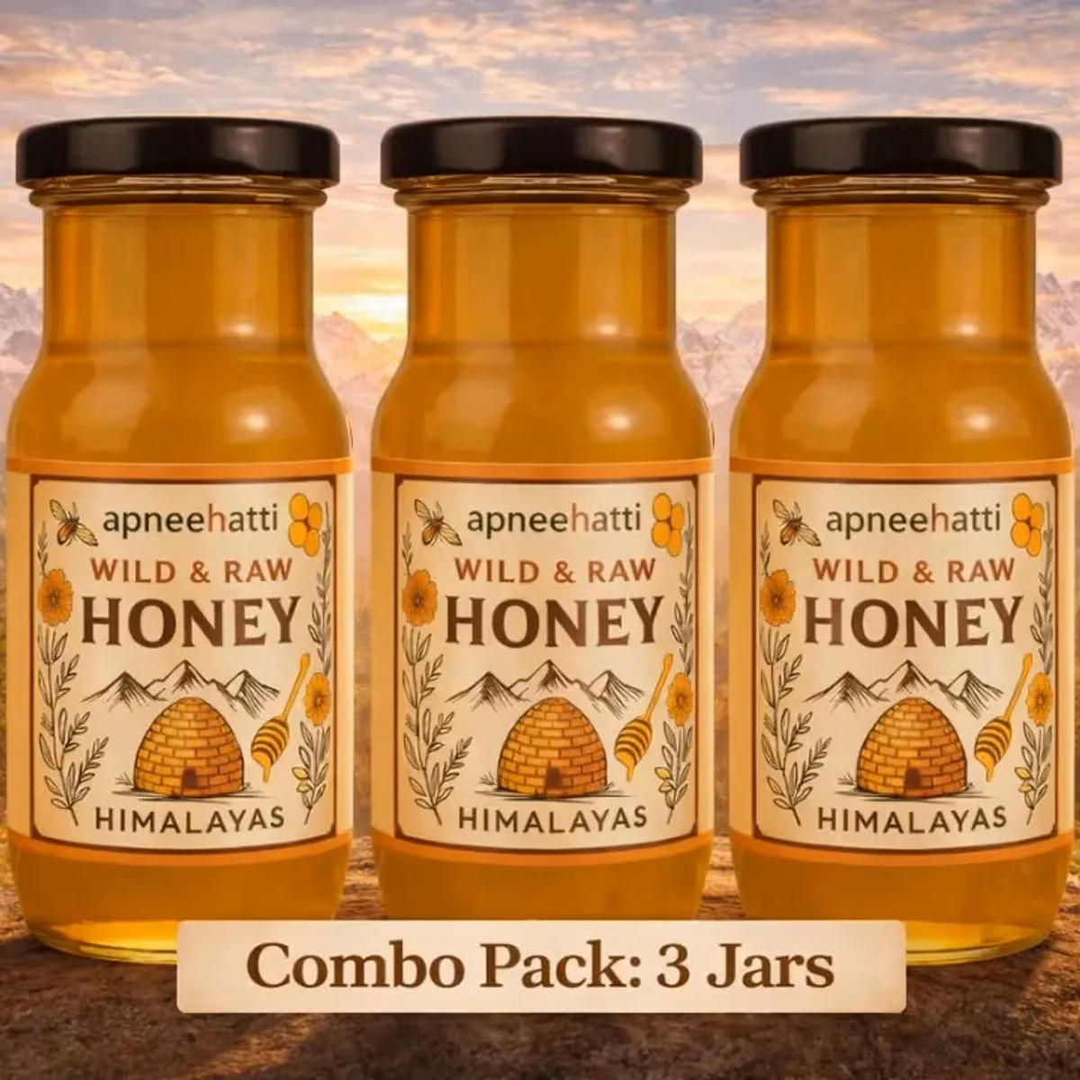 Apneehatti Wild Raw Honey pack of 3 jars made from forest-sourced natural honey