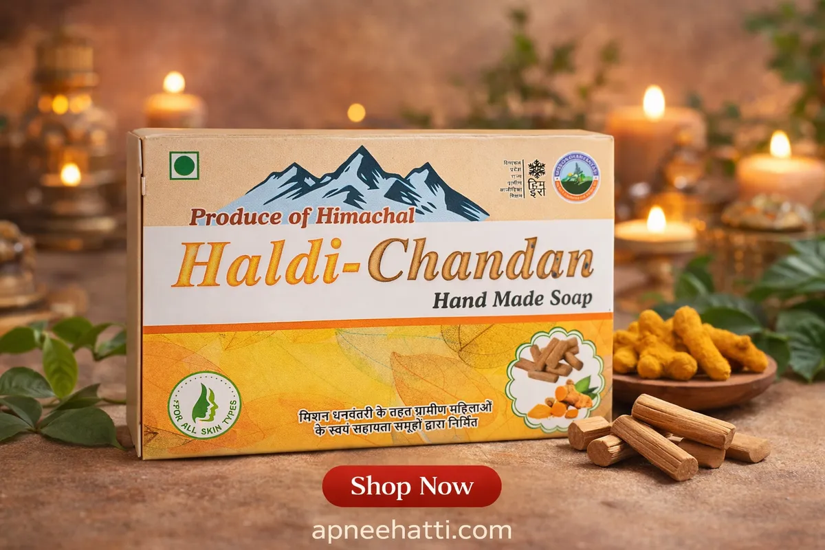 Haldi Chandan Handmade Soap by Apneehatti – Natural Ayurvedic Turmeric Sandalwood Soap for Glowing, Healthy Skin