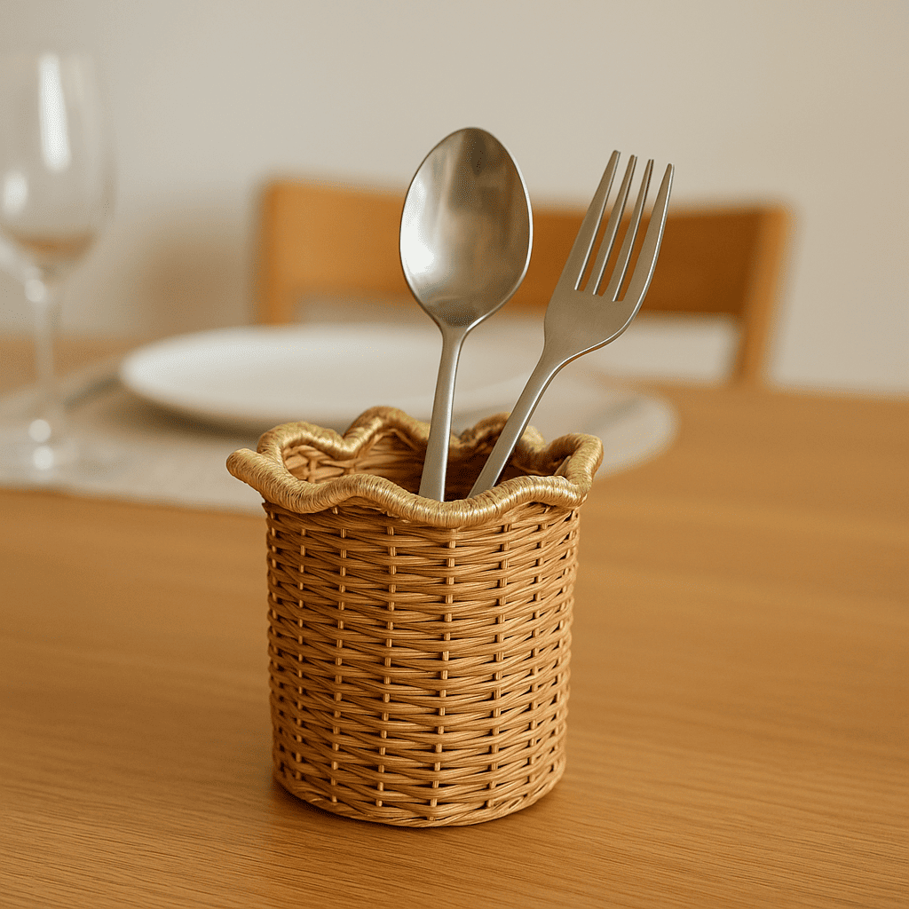 Apneehatti handmade pine spoon and fork holder crafted from pine needles for eco-friendly dining table organization