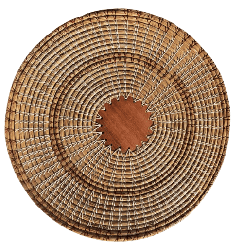 Round Pine Table Mat with Wooden Base | Handcrafted Dining Table Décor | Apneehatti image 2