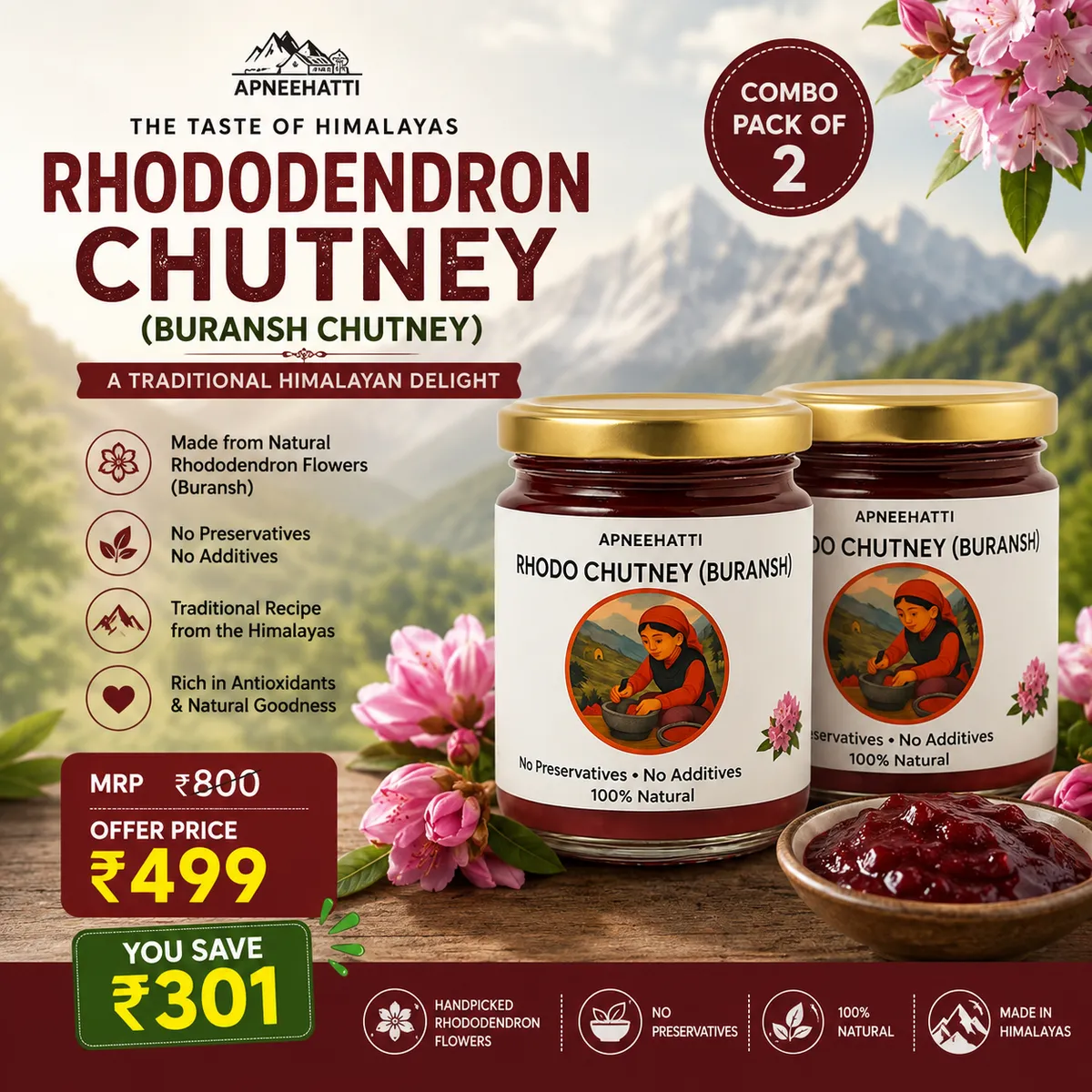  Himalayan Rhododendron Chutney combo pack of 2 jars 
