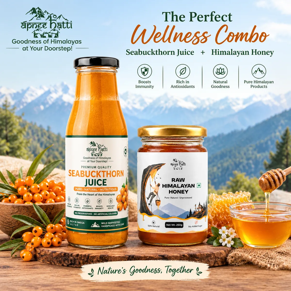 Sea Buckthorn Juice 200ml and Wild Raw Honey 250g