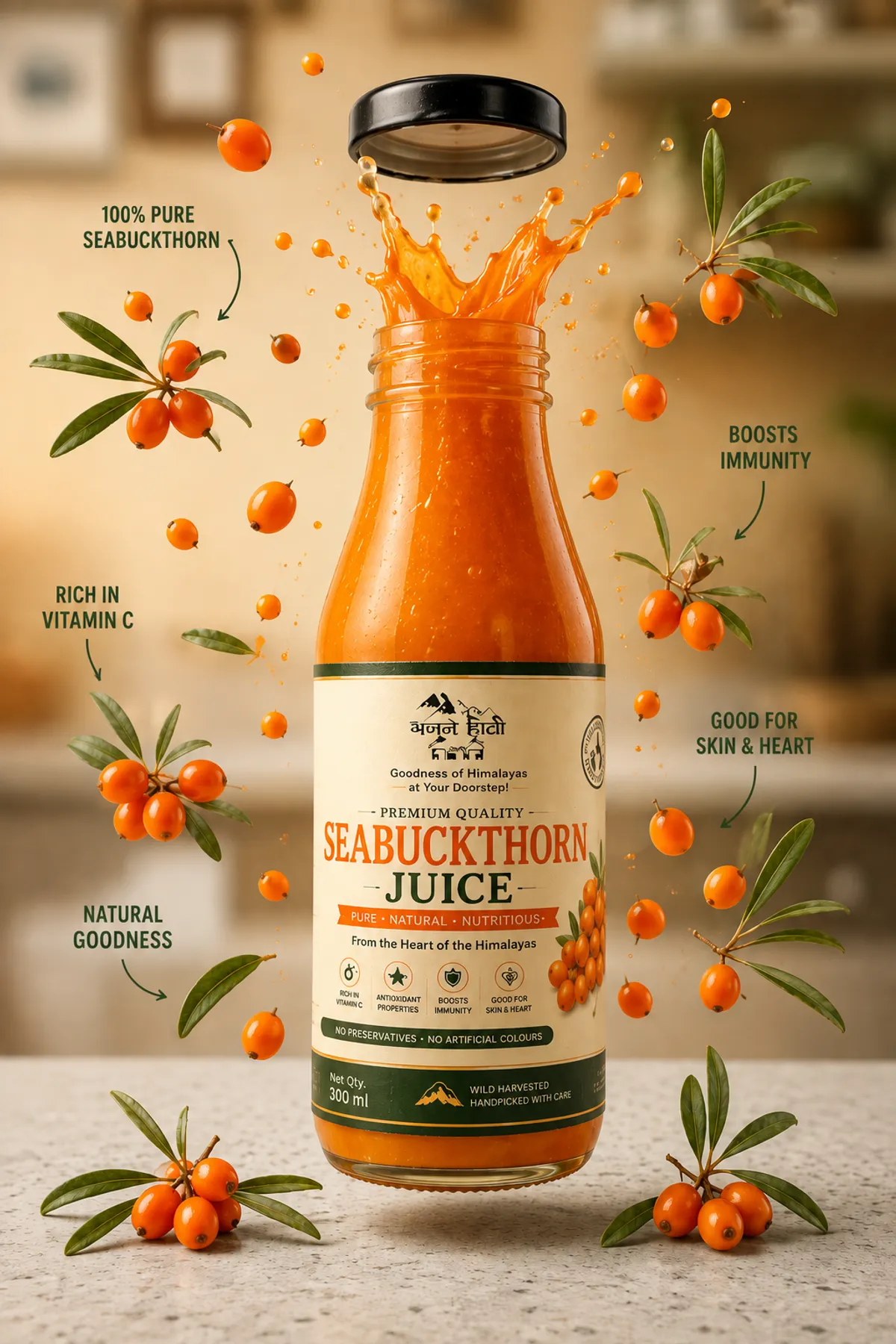 Apneehatti Seabuckthorn Juice 200ml Himalayan Omega 7 Rich Natural Juice India