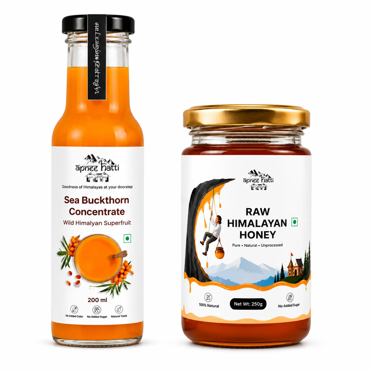 Sea Buckthorn Juice 200ml and Wild Raw Honey 250g 