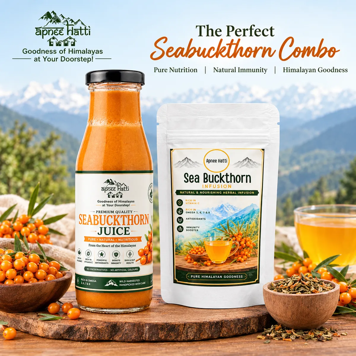 Himalayan Seabuckthorn Wellness Combo tea and juice pack