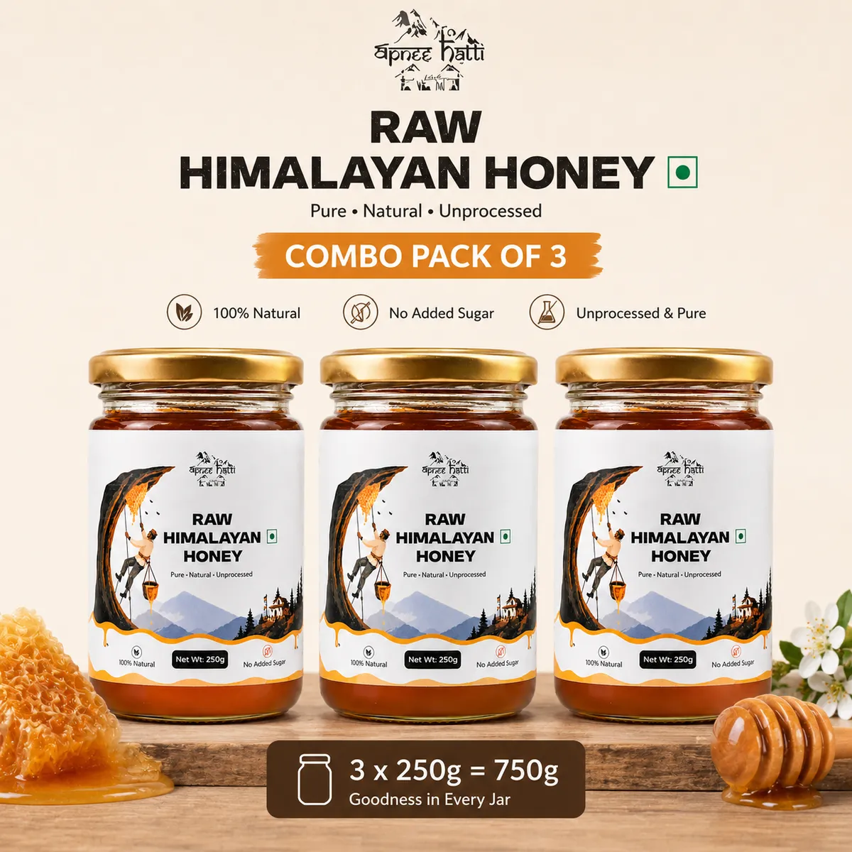  Wild Raw Honey pack of 3 jars